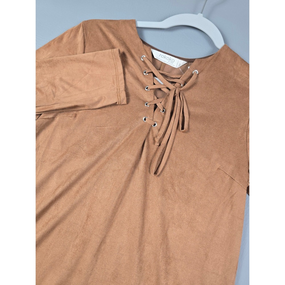 Rokoko by Dazz Camel Faux Suede Lace Up Mini Dress Small R64928-2 NWT